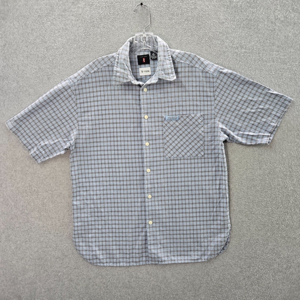 Levi's Men Button Up Shirt XL Blue Plaid Short Sleeve Collar Cotton
